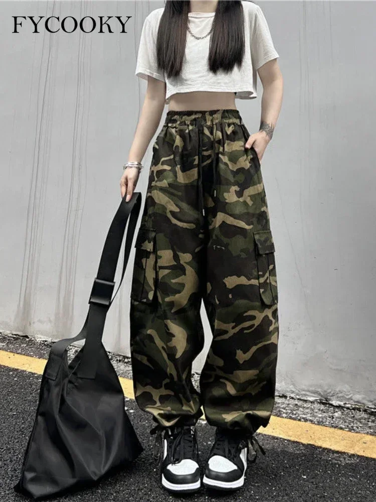 

Брюки-карго женские камуфляжные, винтажные свободные прямые штаны с широкими штанинами, уличная одежда в американском стиле, лето