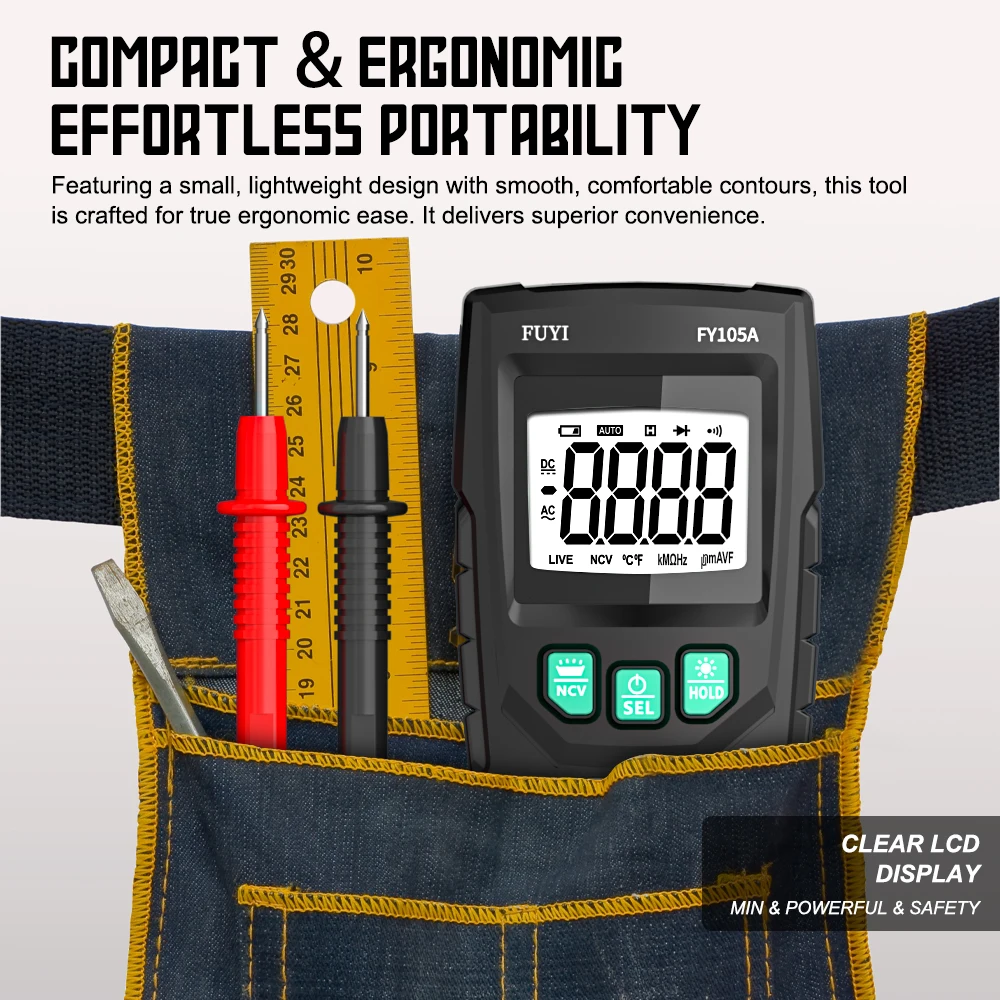 MASTFUYI FY105A 4000 Counts Mini Professional Digital Multimeter AC/DC Voltage Tester Automotive Current Tester Electrician Tool