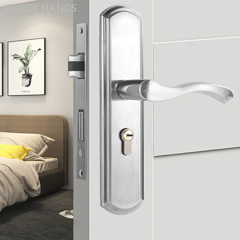 Stainless Steel Apartment Door Lock Indoor Security Door Handle Lock  Bedroom Mute Deadbolt Lock Furniture Hardware Accessories