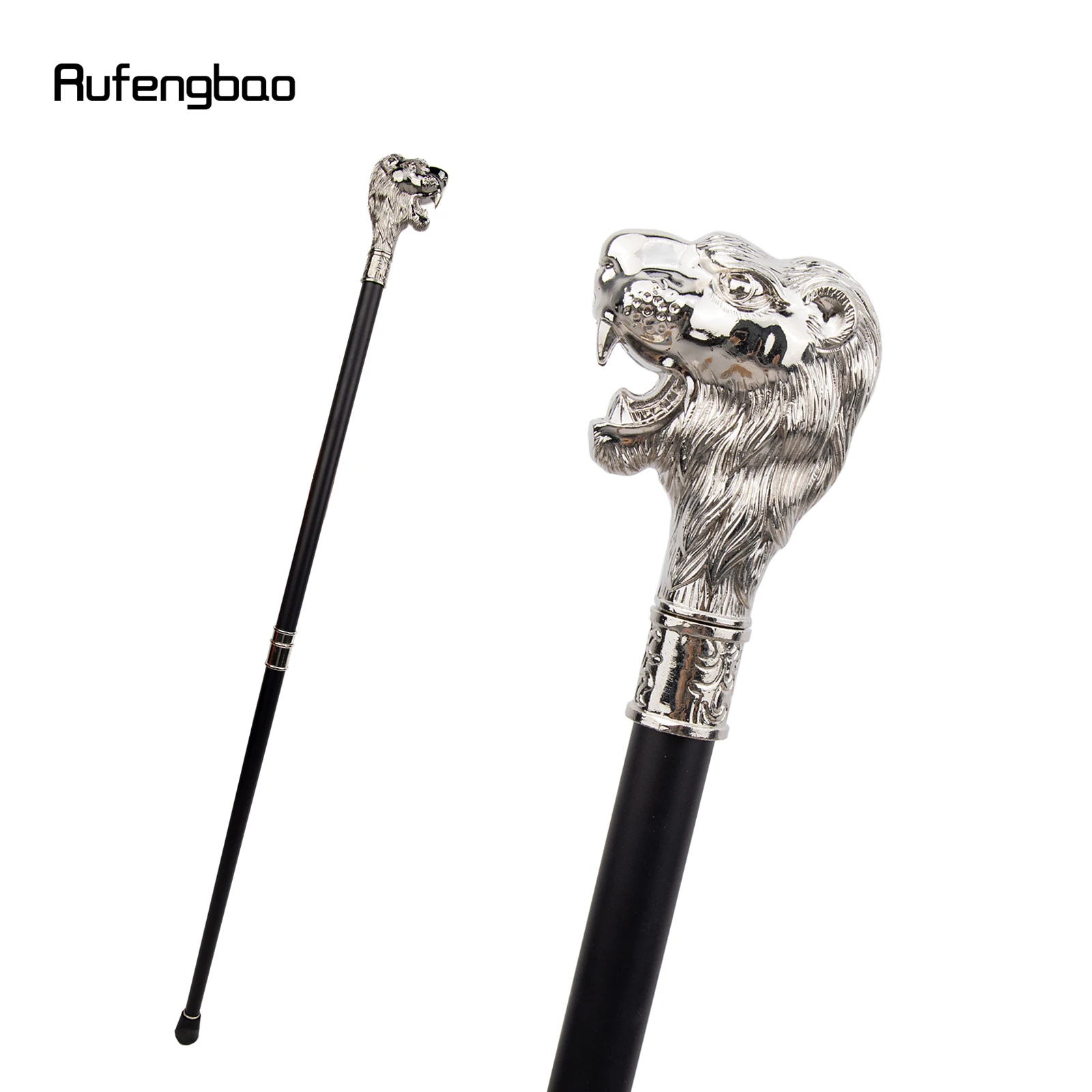 

White Lion Head with Mustache Walking Cane Fashion Decorative Walking Stick Gentleman Elegant Cosplay Cane Knob Crosier 93cm