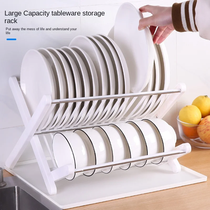 

Double Layer Shelf Dish Drying Rack Plates Pan Fold Pot Lid Holder Dish Rack Sink Draining Bowl Storage Stand Kitchen Organizer