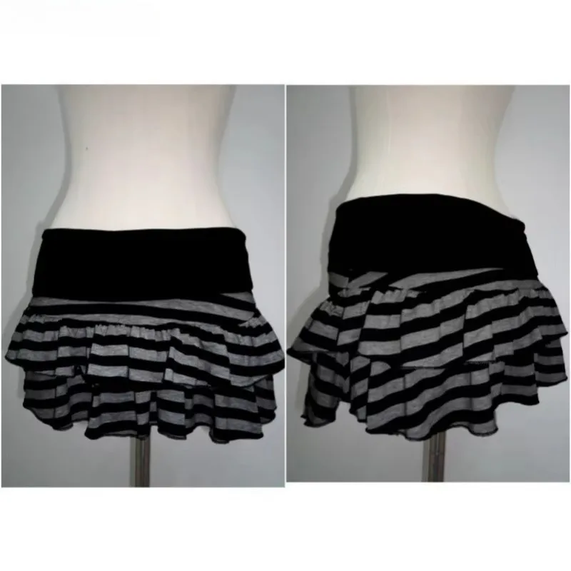 Y2K Retro Sexy Striped Color Block Unlined Skirt Women Japanese Subculture Slim Harajuku Mini Skirt Street Fashion Cake Skirt
