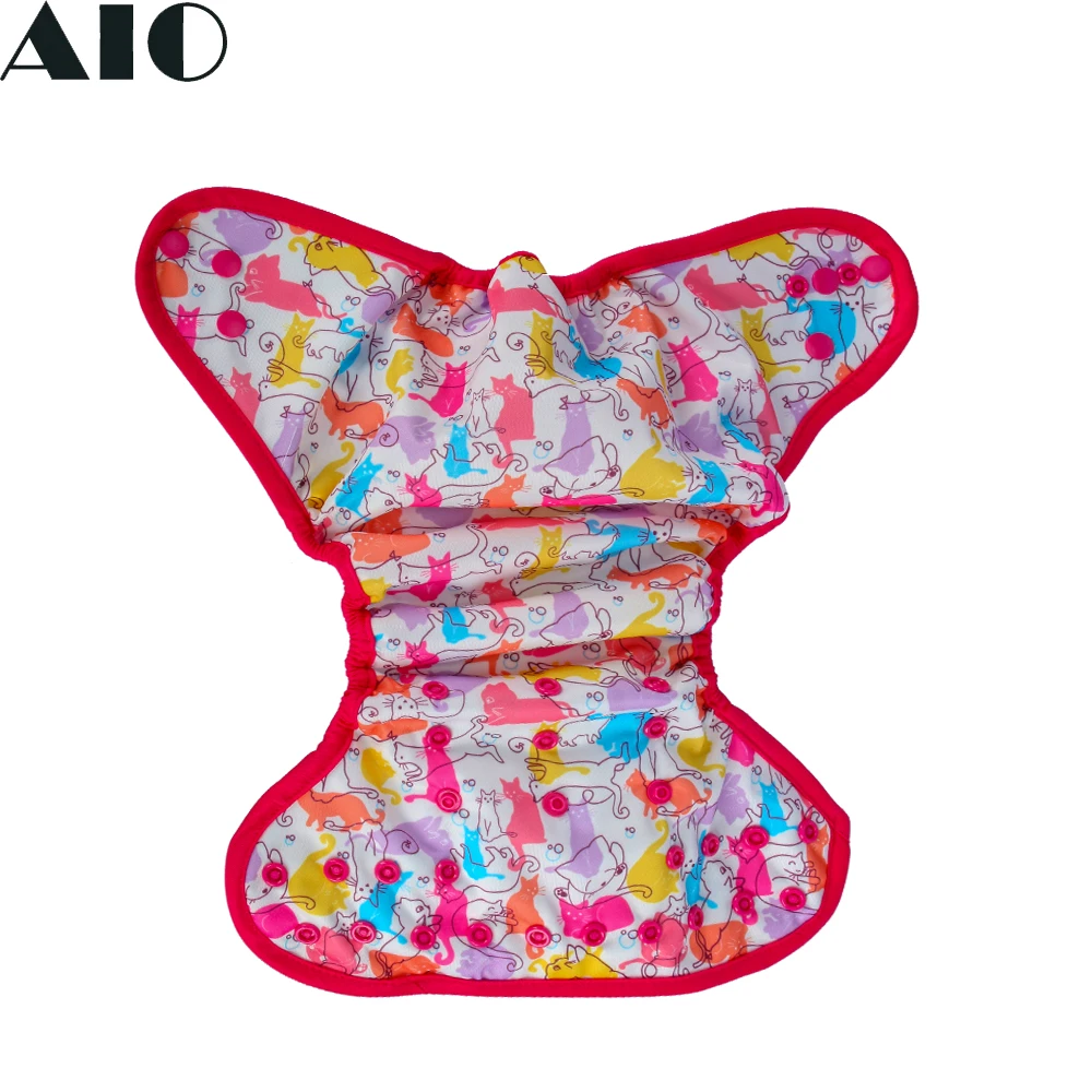 AIO Infant Cloth Diaper Adjustable Washable Reusable Fit Baby 3-15KG Built-in 2 Nappy Inserts Night Useable Prevent Leak Urine