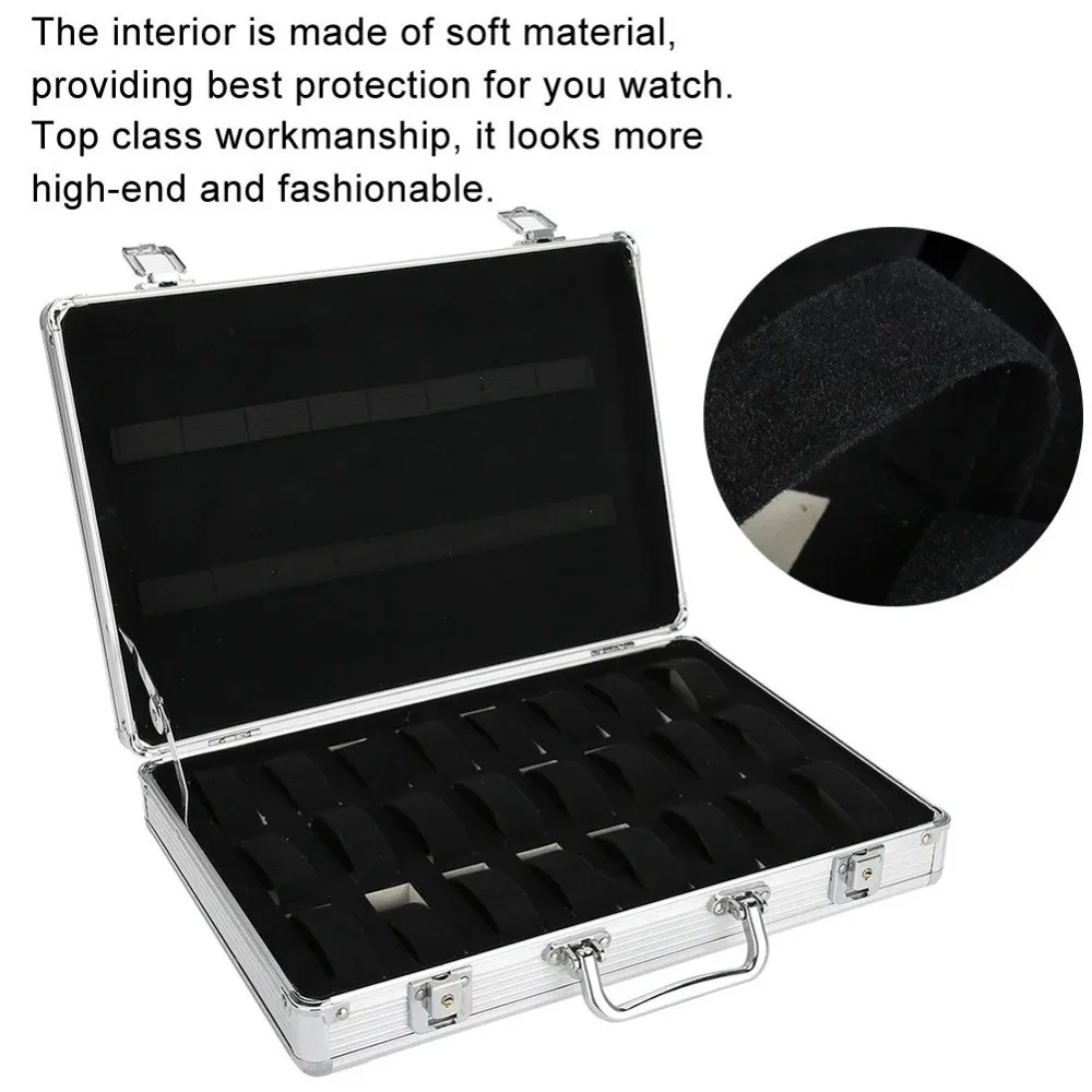 24/32Grid Aluminum Watch Box Soft Cushion Aluminum Alloy Watch Storage Box Lockable Shatter-Resistant Storage Clock Box