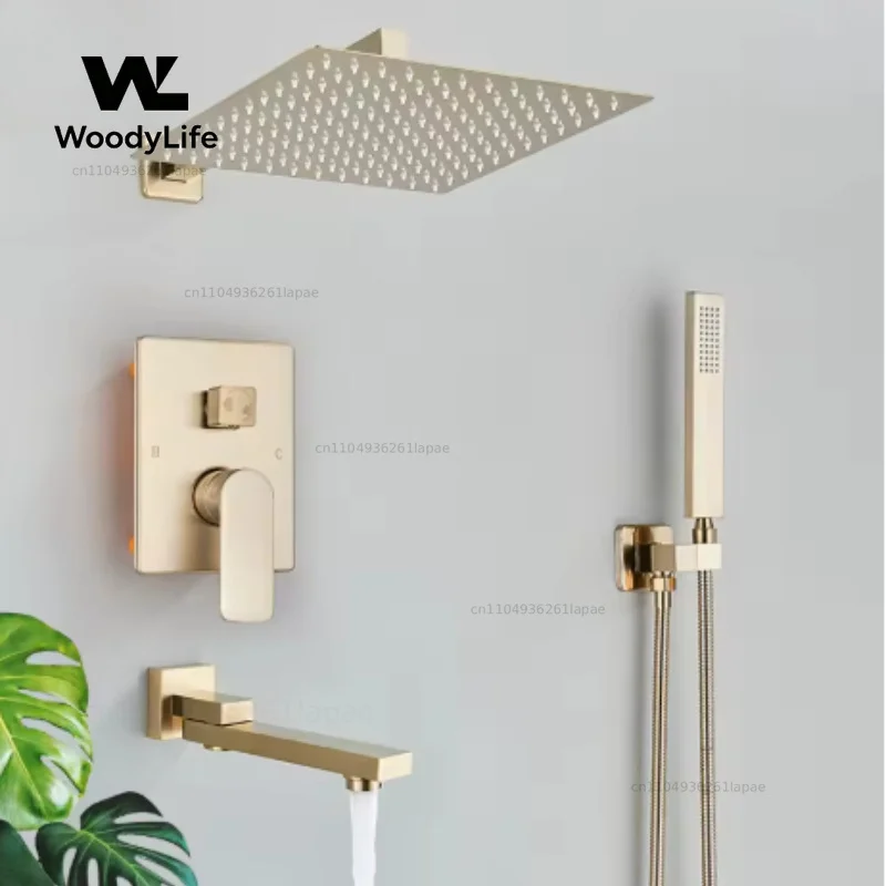 Gold Shower Faucets Set Bathroom Wall Mounted Shower System Embedded Box Shower Mixer