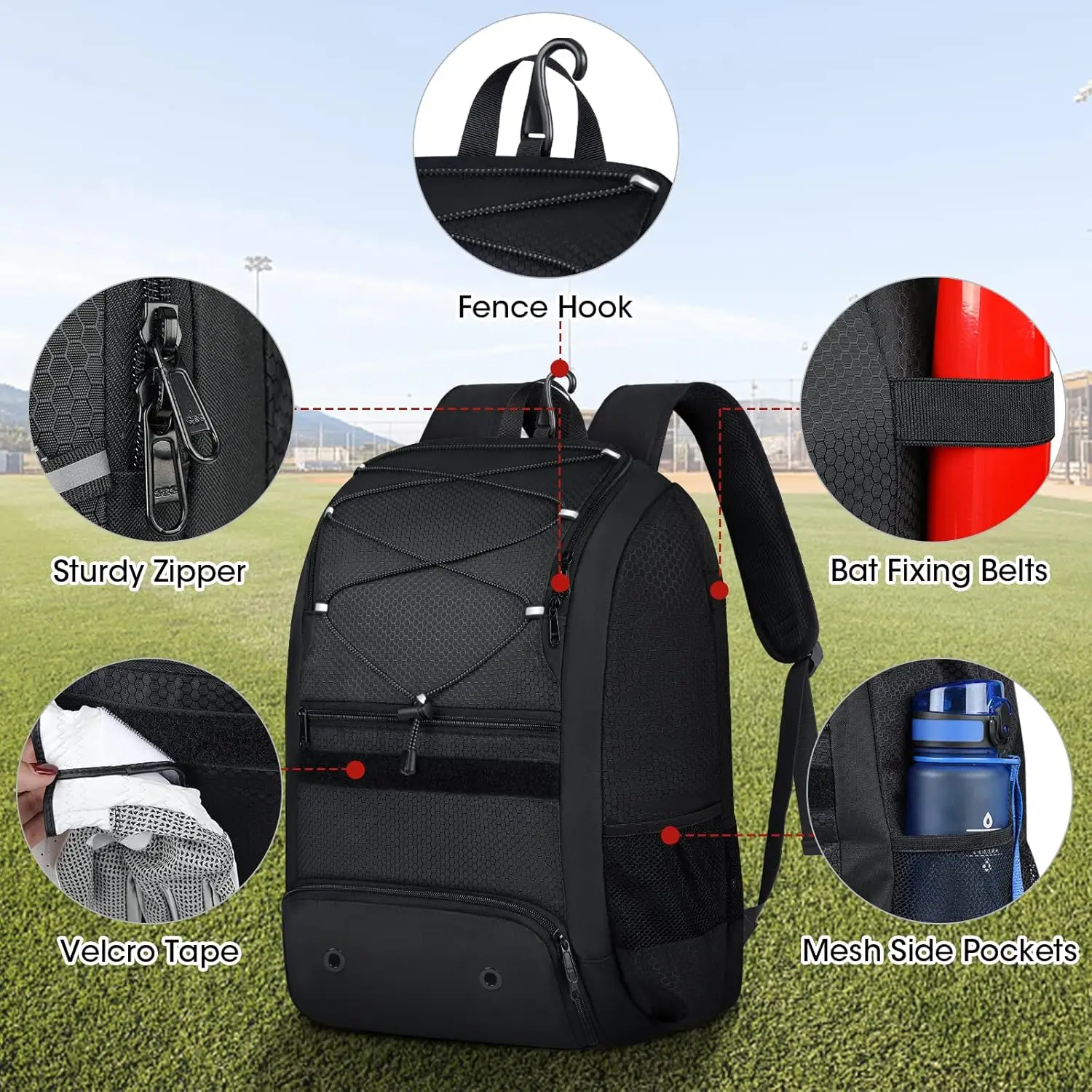 Large capacity Baseball Backpack Lightweight Softball Bat Backpack with Shoe Compartment Softball Bat Bag Softball Equipment