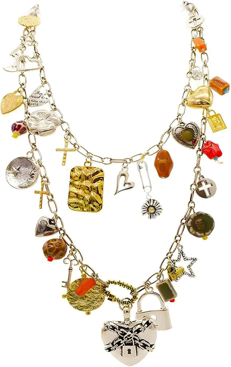 

Массивное ожерелье с подвеской в виде сердца для женщин, позолоченное 14-каратным золотом, на цепочке-скрепке, эффектное, в стиле вестерн, винтажное, с элементами солнца, звезды, морской ракушки