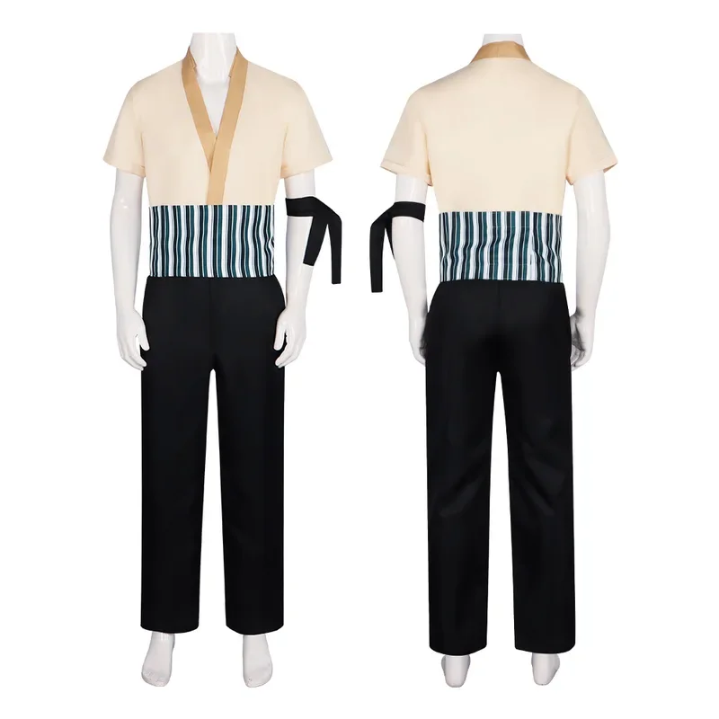 HN8 Anime One Role Roronoa Zoro Cosplay Costume Halloween Zoro Earrings Yellow Shirt Green Coat Belt Pants Uniform Scarf Men8…Gf