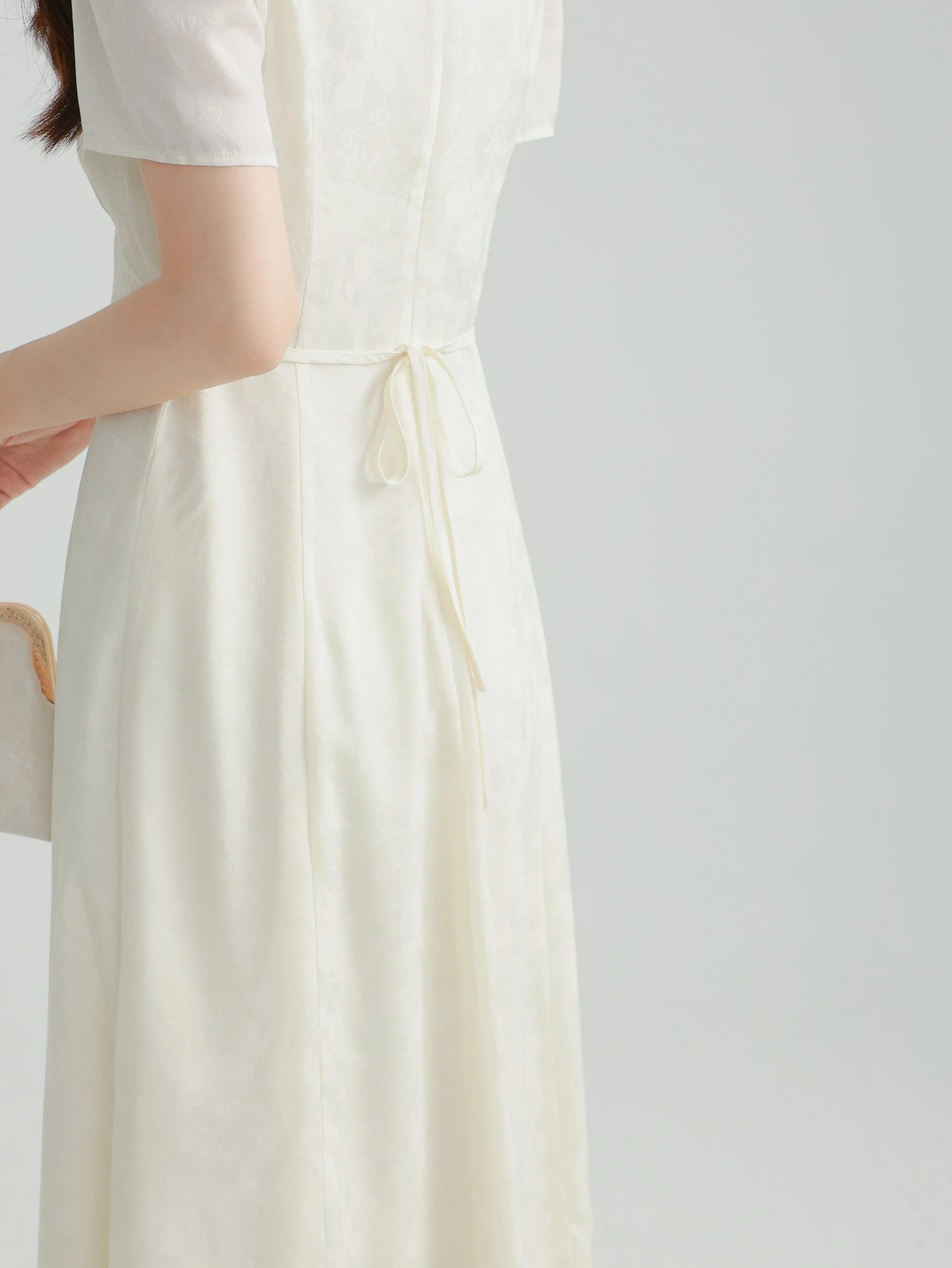 ชุดเดรสผ้าซาตินลายแจ็คการ์ด คอวี แขนสั้น เอวสูง ทรงเอ สไตล์ลำลอง สำหรับงานปาร์ตี้และงานกลางคืน