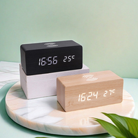 LED electronic clock wooden 10W wireless fast charging multifunctional bedroom electronic alarm clock