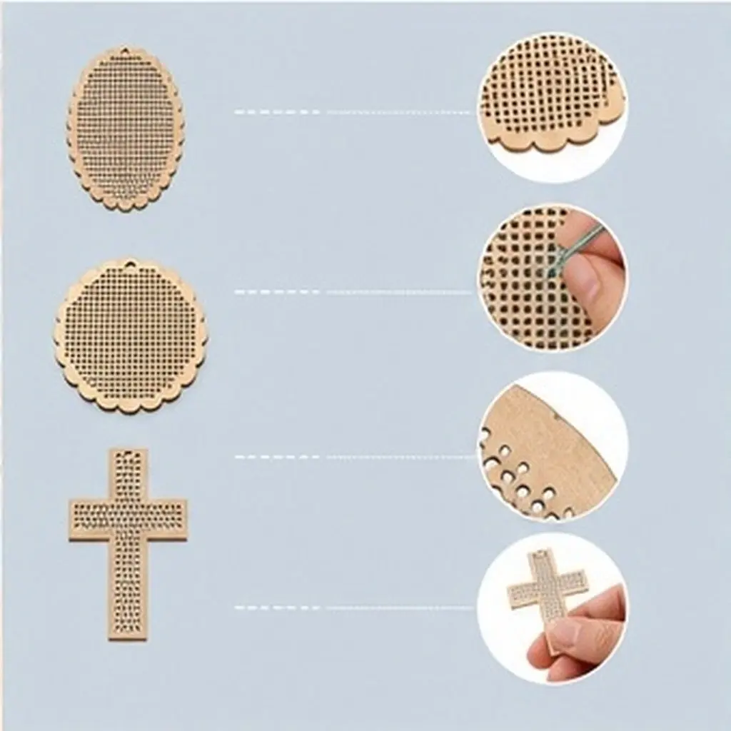 12Pcs Embroidery Bookmarks Hollow Out Wooden Blank for DIY Beginners Wooden Cross Stitch Bookmark Natural Wood Slice Craft
