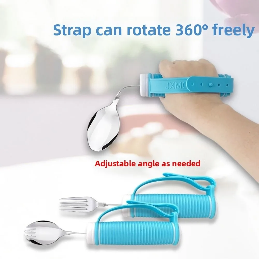 

Anti-Shake Elderly Auxiliary Tableware Ergonomic Angle Adjustable Stainl Steel Fork and Spoon Safe Feeding Easy To Use