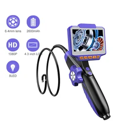 180° Two-Way Articulating Borescope 4.3 inch Endoscope Inspection Camera with Light 6.4MM HD 1080P Snake Camera for Automotive