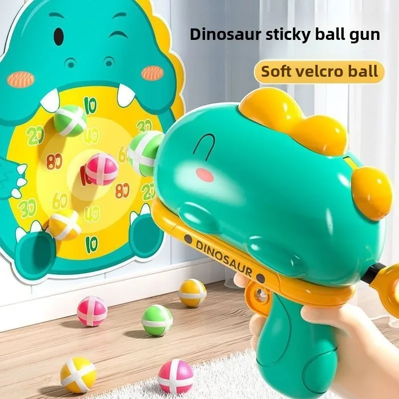 Cute Cartoon Dinosaur Sticky Ball Gun Target Shooting Children Toys Parent Child Interactive Puzzle and Stress Relieving Toys