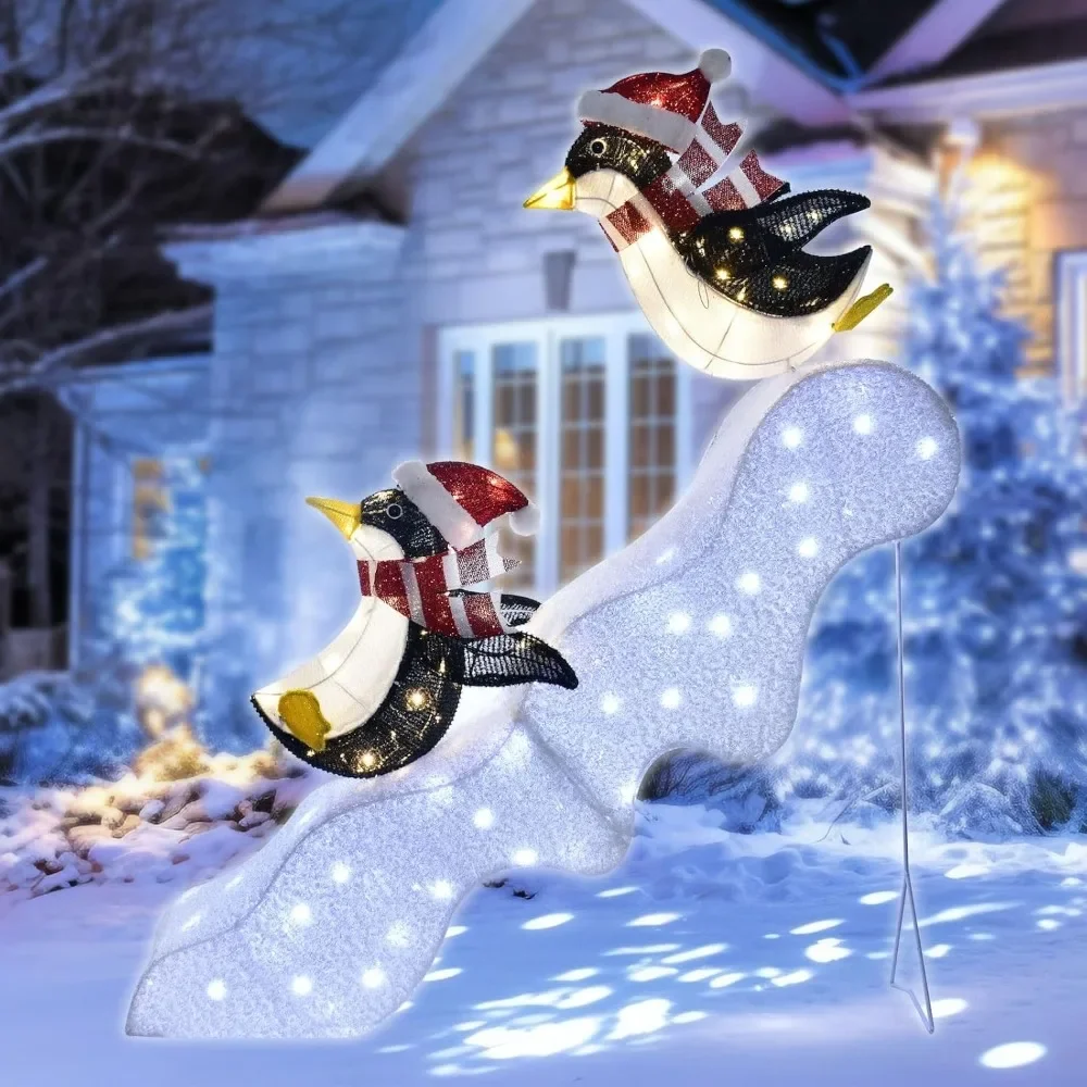 Christmas Decorations Lighted Penguins -Outside Christmas Decorations Light Up 2 Slide Penguins 48 Inch,Light Up Skiing Penguins