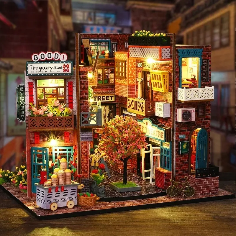 DIY Wooden Nostalgic Retro Theme Cottage Miniature Dollhouse 3D Puzzle Assembly Model Kits for Adults Birthday Gifts Home Decor