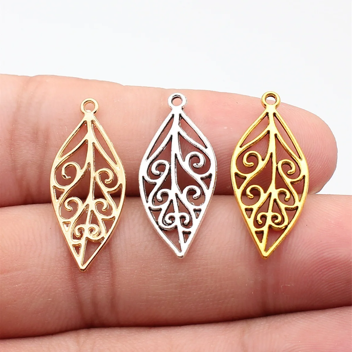WYSIWYG 10 pièces 28x12mm Antique couleur argent feuilles creuses pendentif à breloques pour la fabrication de bijoux bijoux à bricoler soi-même résultats