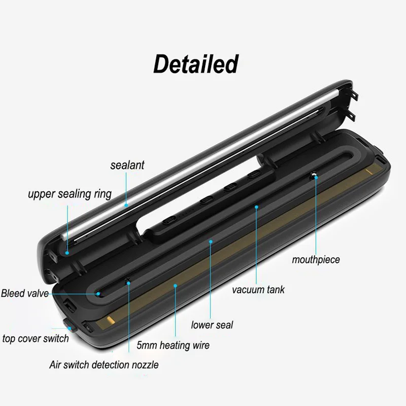 Vacuum Food Sealer Packaging Machine 220V Household Food Vacuum Sealer Film Sealer Vacuum Packer Kitchen with Vacuum Bags