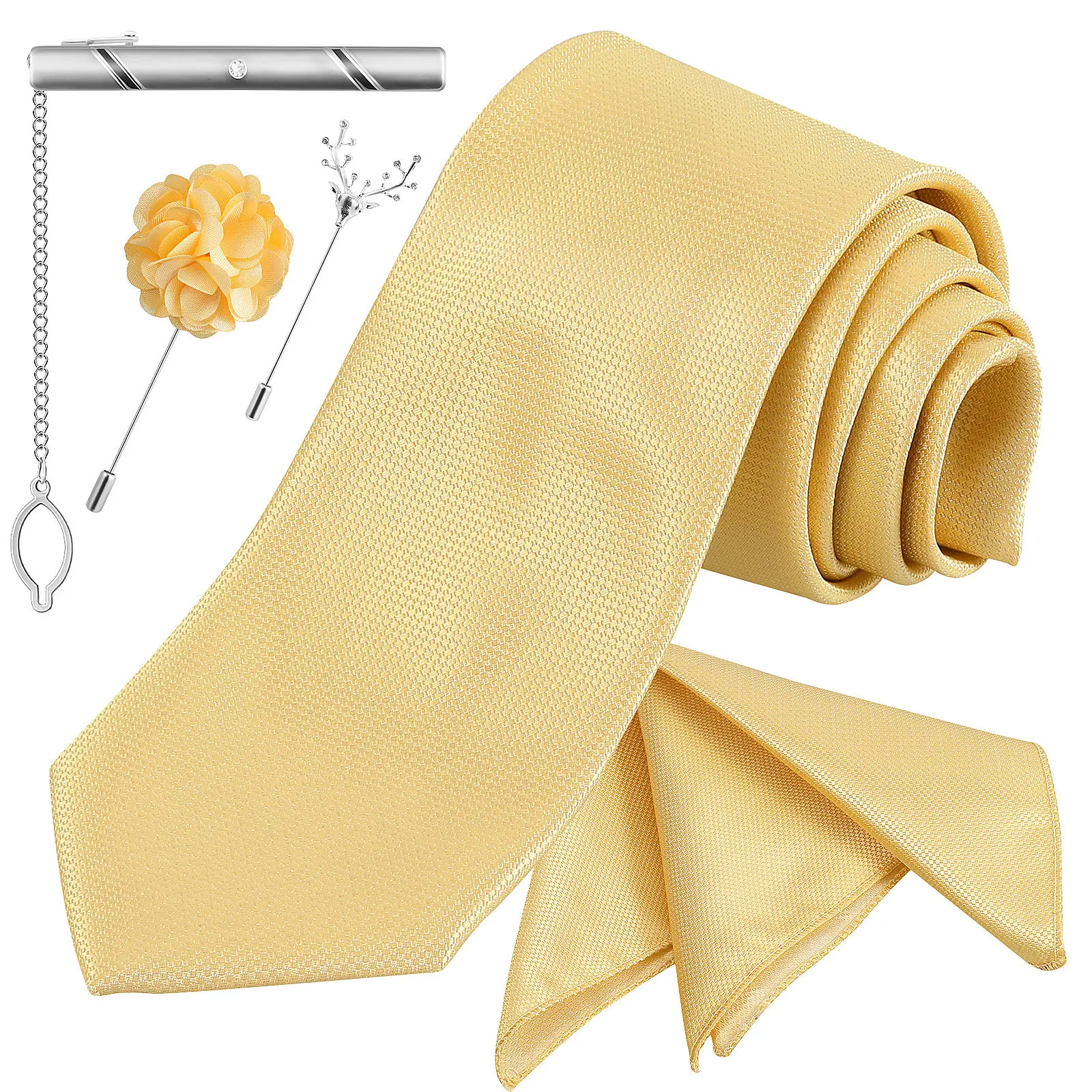 Men Accessories For Suit - 5-teiliges Herren-Krawatten-Set: Krawatte, Einstecktuch, Anstecknadel, Boutonniere,