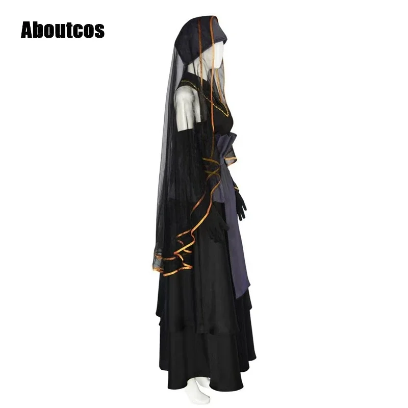 Aboutcos-vestido de novia Hyuga Hinata para mujer, cosplay de anime, negro, con Collar, tocado, disfraz de Halloween