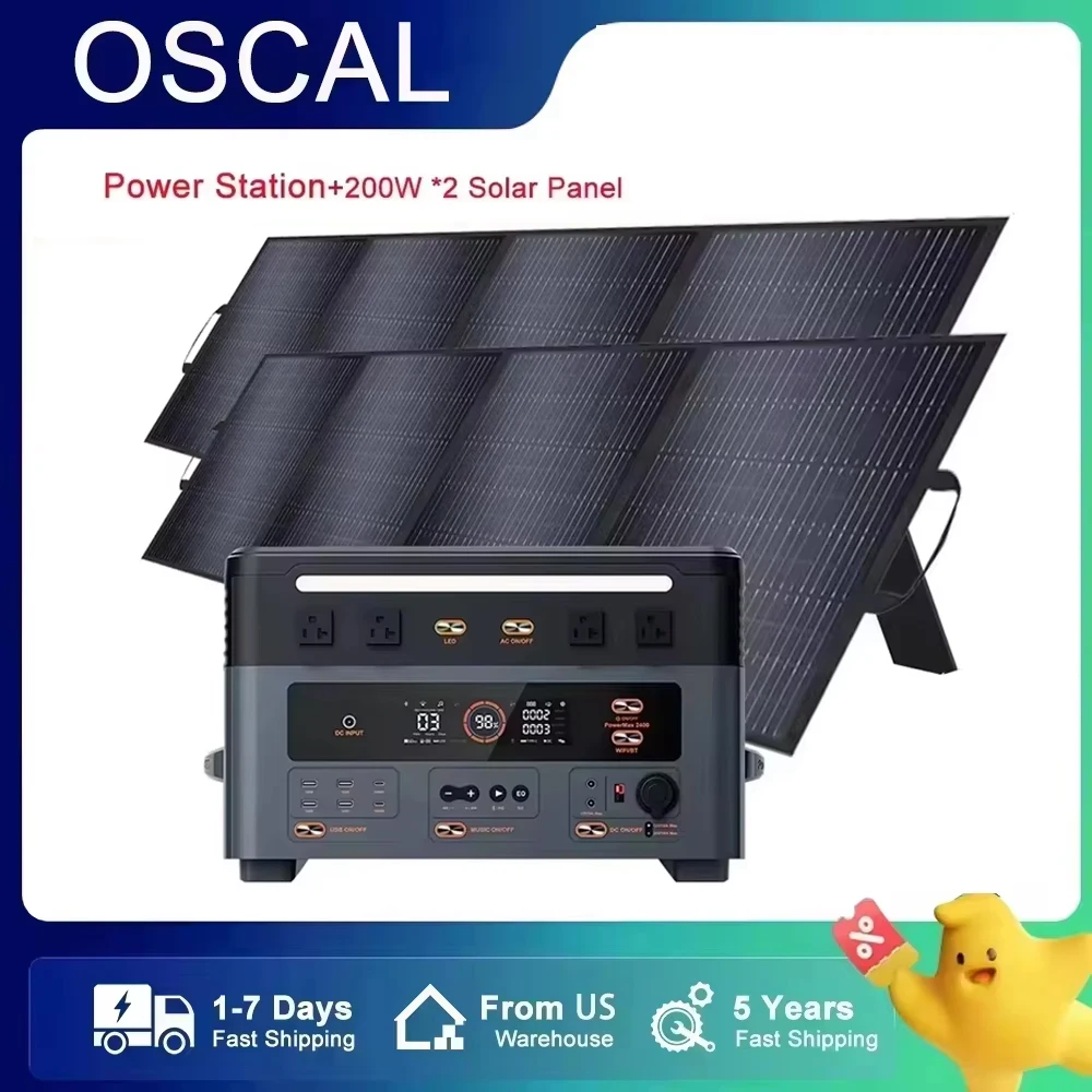 

Camping Portable Power Station Solar Generator 2400W 1872Wh Lifepo4 Battery 110V AC Outlets Power Flexible Solar Panel Equipment