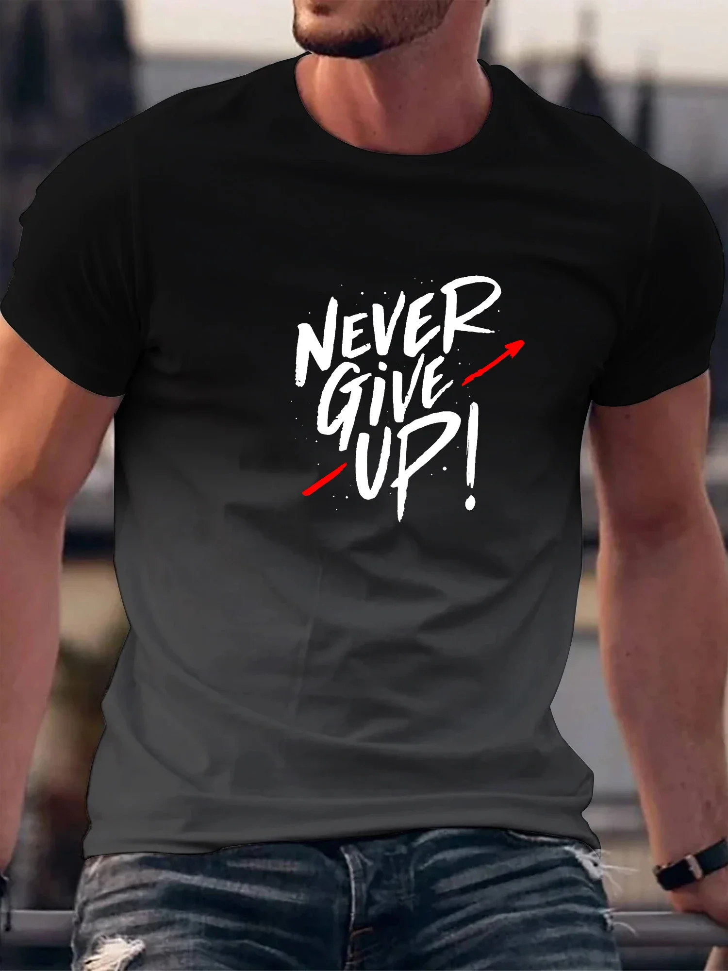 Never Give Summer Gym ejercicio entrenamiento baloncesto estampado, Top cómodo y transpirable para hombres, Manga corta elástica informal