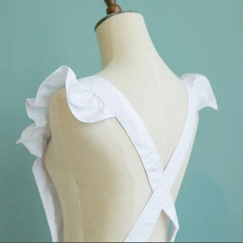 2025 New Womens Girls Outline Retro White Apron with Pockets Adjustable Victorian Bib Maid Cosplay Kitchen Baking