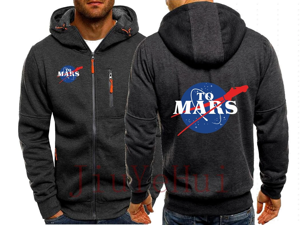 Mars SpaceX Black Zipper Sweatshirts Space X Logo Hoodies Men\'s Popular Boyfriend\'s Jacket Mens Clothing Outerwear NASAS Hooded