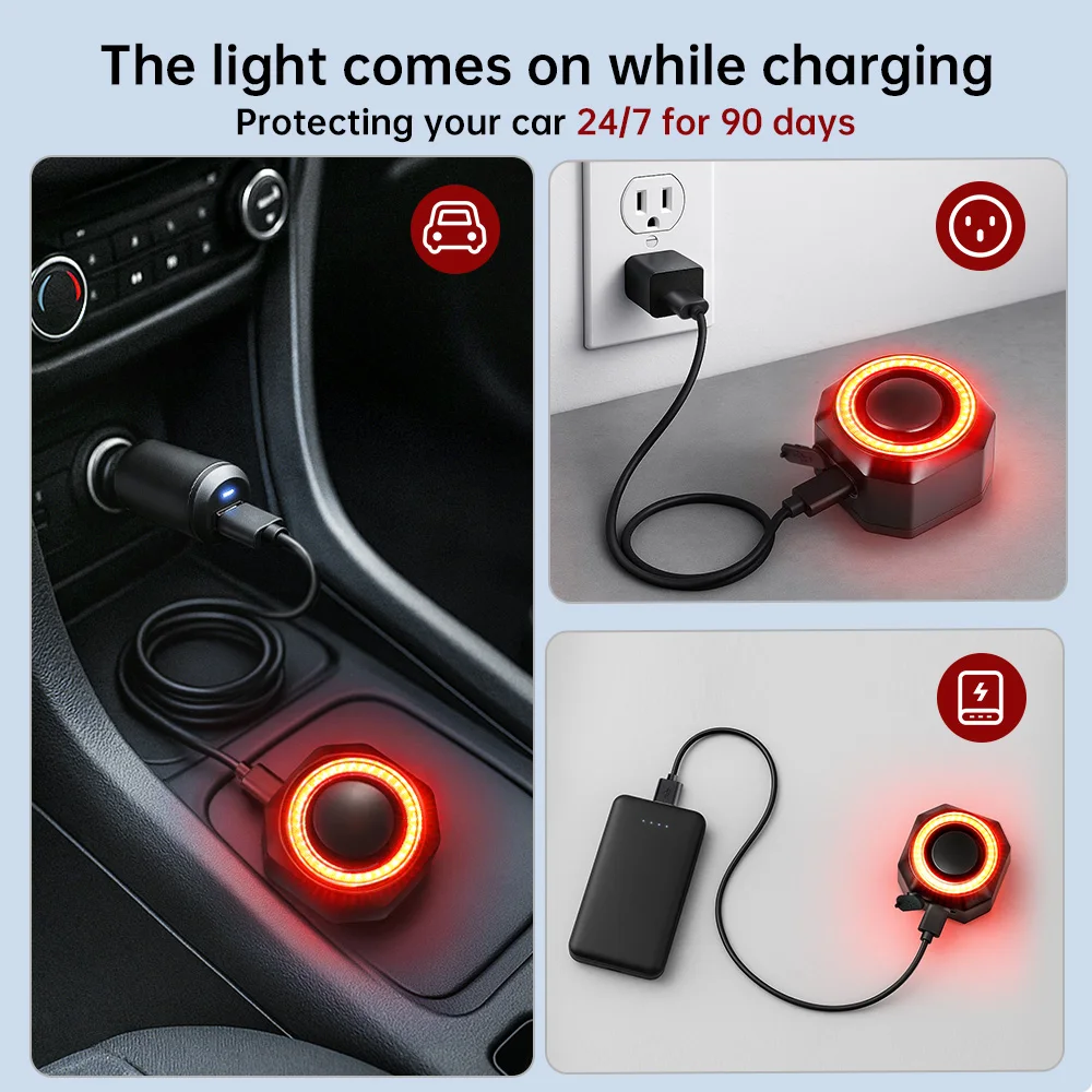 Extractme Allarme antifurto per auto 120dB Vibrazione per automobile Allarme sonoro e luminoso Sensore antifurto Moduli di allarme acustico e visivo