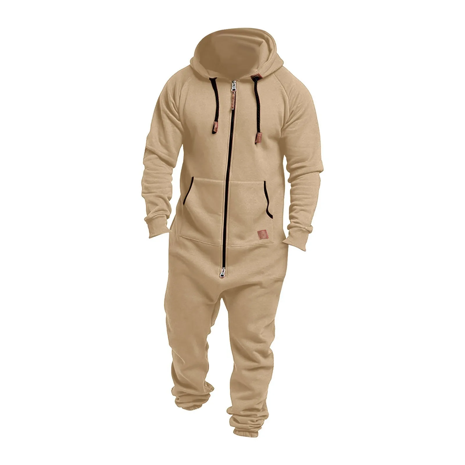 2024 Mens Onesie Jumpsuit Pajamas Long Sleeve Sweatpants Pure Color Splicing Autumn Winter Casual Hoodie Male Zipper Jumpsuit