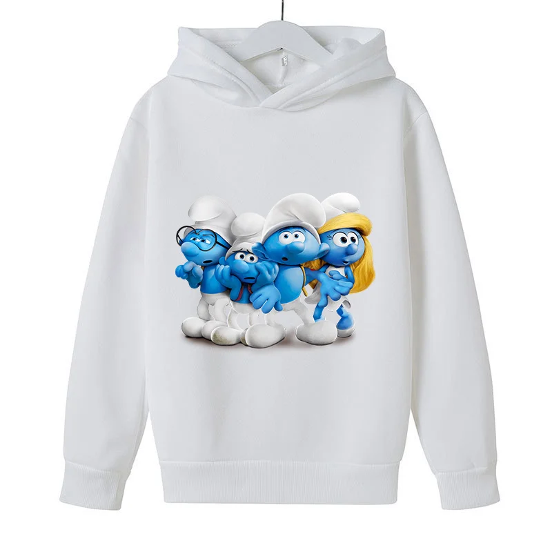 Smurfs felpa con cappuccio inverno caldo felpa bambini cartone animato stampato abbigliamento con cappuccio termico manica lunga vestiti bambini