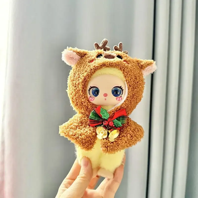 For 16cm Liila Lucky Cat pendant doll wearing plush baby clothes snowman elk shawl cute for Christmas decoration