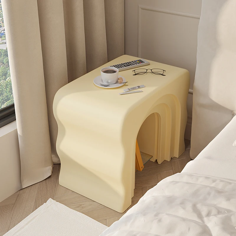 Cream wind bedside table is simple and modern instead of narrow side coffee table. online celebrity bedroom creative design