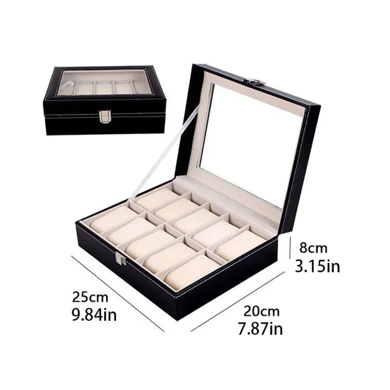 Uhrenbox aus PU-Leder – Vitrine mit transparentem Deckel und weichem Innenraum, Aufbewahrungsorganisator mit mehreren Schubladen für die Schmuckkollektion – Detail 11