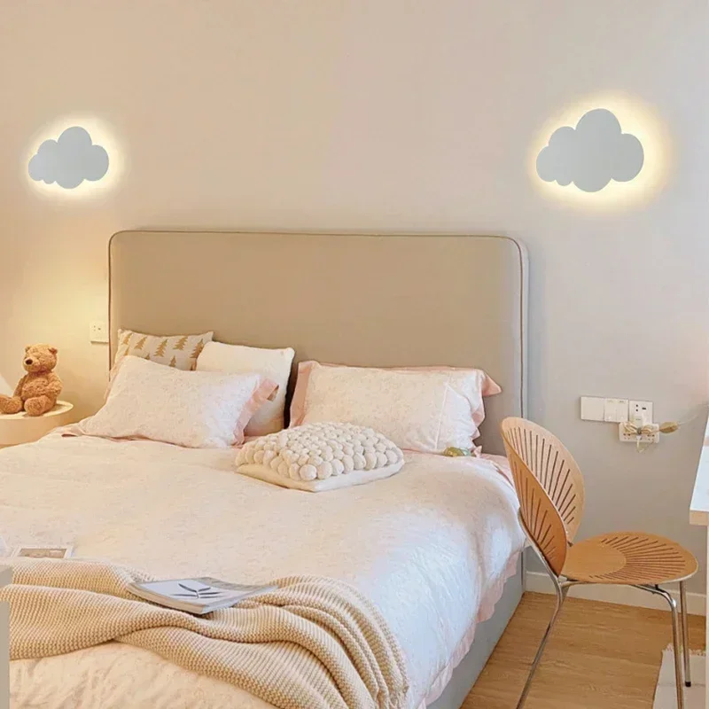 LED Cloud Wall Lamp Baby Room Bedroom Bed Living Dining Room Attic Creative Warm Decoration Furniture 3 Color Dimming Wall Light