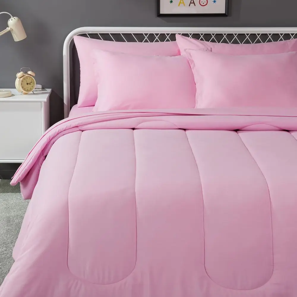 

7 Piece Soft Microfiber Kid's Bed-in-a-Bag Bedding Set, Full/Queen, Pink, Solid