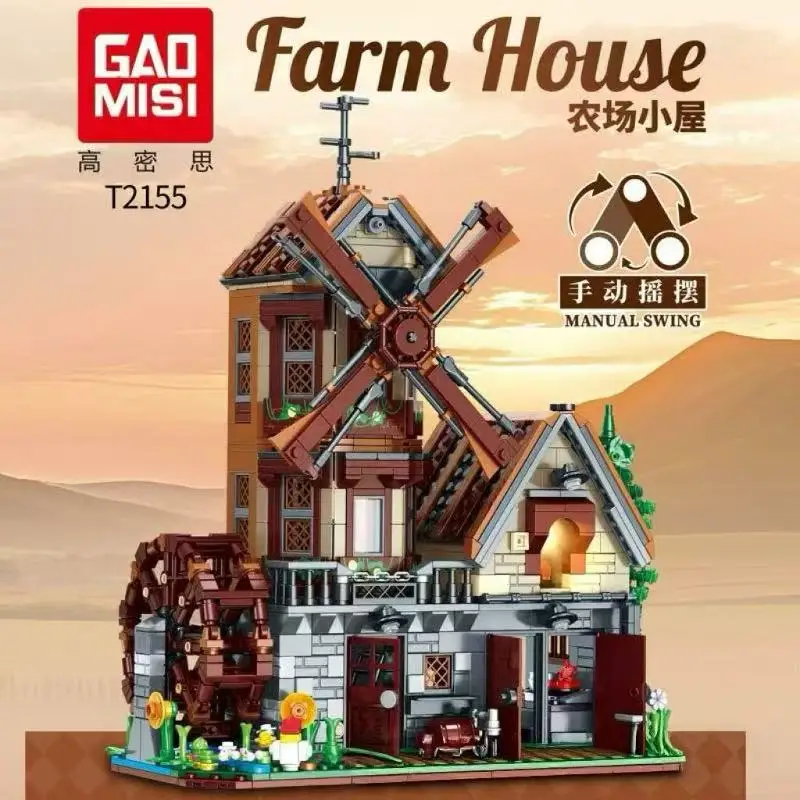 

European-style architectural farm-style windmill model assembly house building blocks life scene puzzle toy festival gift town s