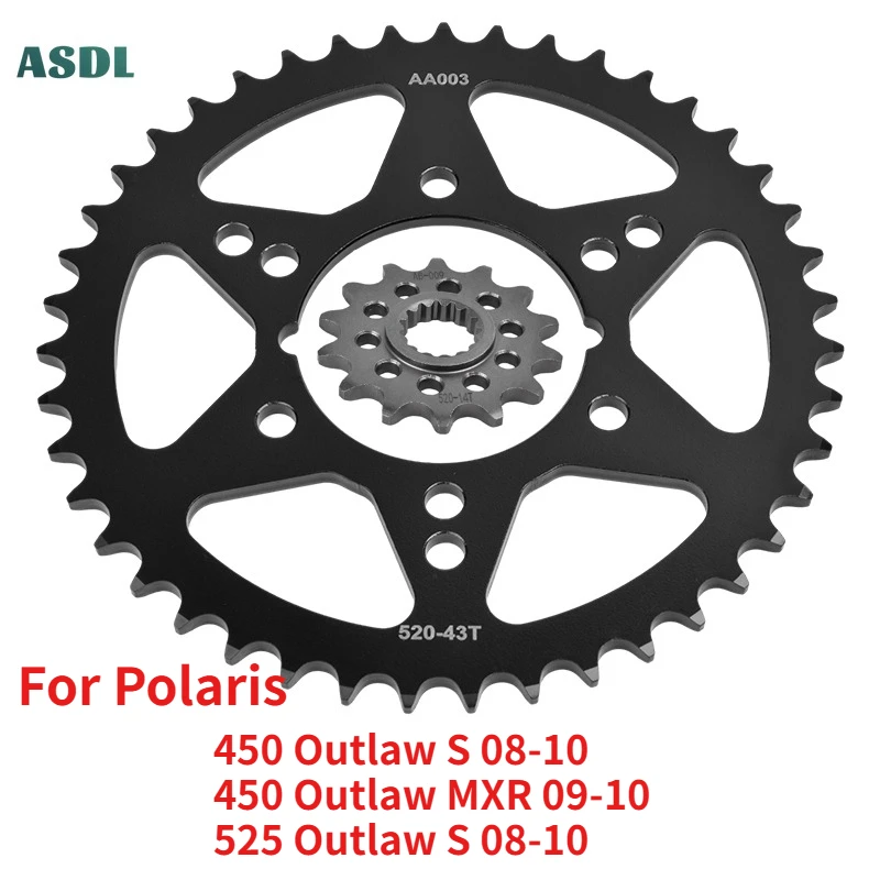 520 Chain 43T 14T Motorcycle Front Rear Sprockets Gear Wheel for Polaris 450 525 Outlaw S MXR 2008 2009 2010