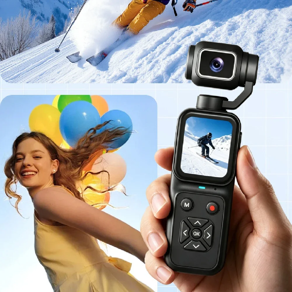 4K Gimbal Vlog Camera, 180 Rotating Lens 48MP Pocket Video Camera for Content Creators YouTube TikTok Travel