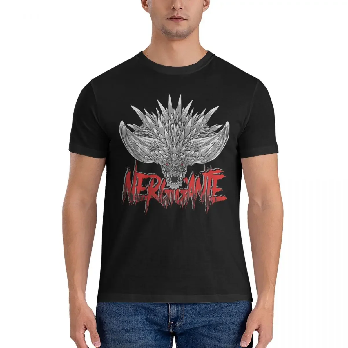 Men's T-Shirts Nergigante Vintage Pure Cotton Tees Short Sleeve  Game Hunter World T Shirt O Neck Clothes Party