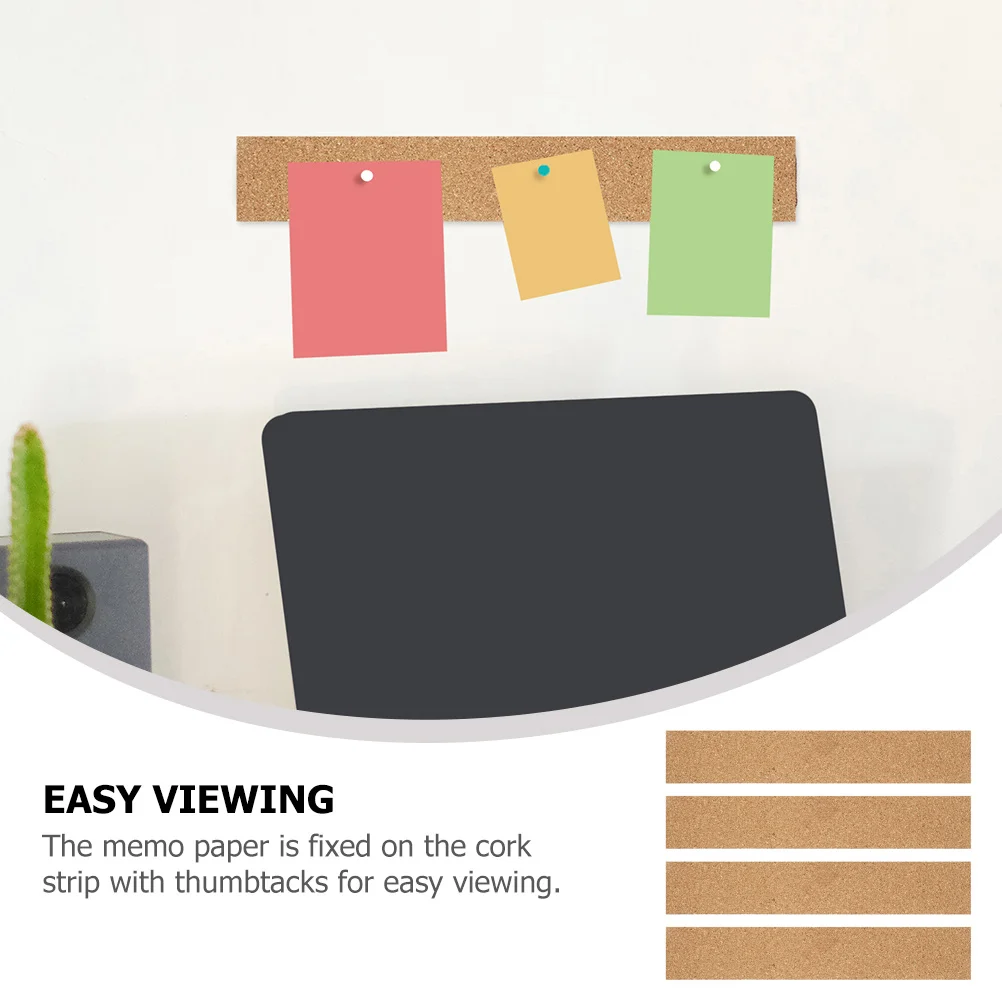 4 قطعة قضبان نشرة لاصقة شرائط لوحة الفلين للجدران مذكرة لوحة قطاع لوحات الفلين الطبيعية بدون إطار نشرة رسالة سميكة #5