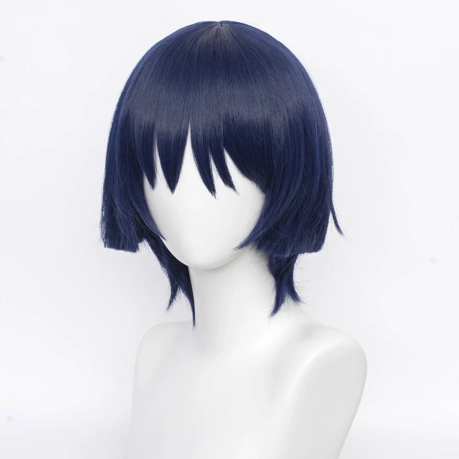 Genshin impacto scaramouche cosplay peruca anime jogo curto azul sintético resistente ao calor cabelo para festa