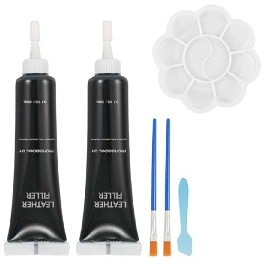 Vinyl and Leather Repair Kit, Black Vinyl Repair kit for Car Interiors, Furniture, Couches, Shoes, Restore Leather Scratch, Tea