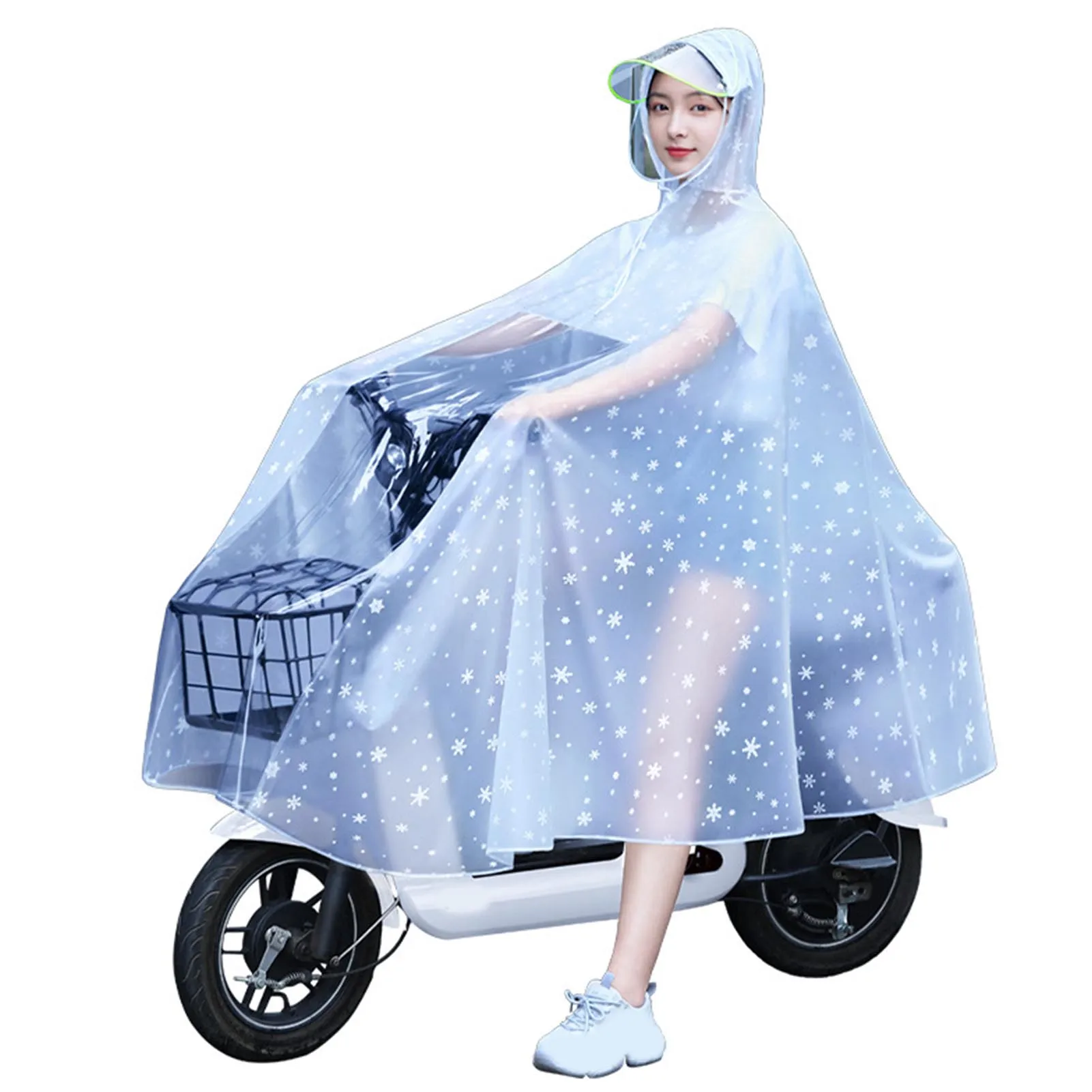 Dames transparante fietsregenjas elektrische fiets full body lichtgewicht lange scooterregenjas 4XL sneeuwvlok wit