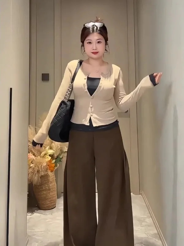 

plus Size Women's Korean Sle Long Sve T-irt Slimming Base Layer Top Fake Two-Piece Commute Sle Pear ape Fit