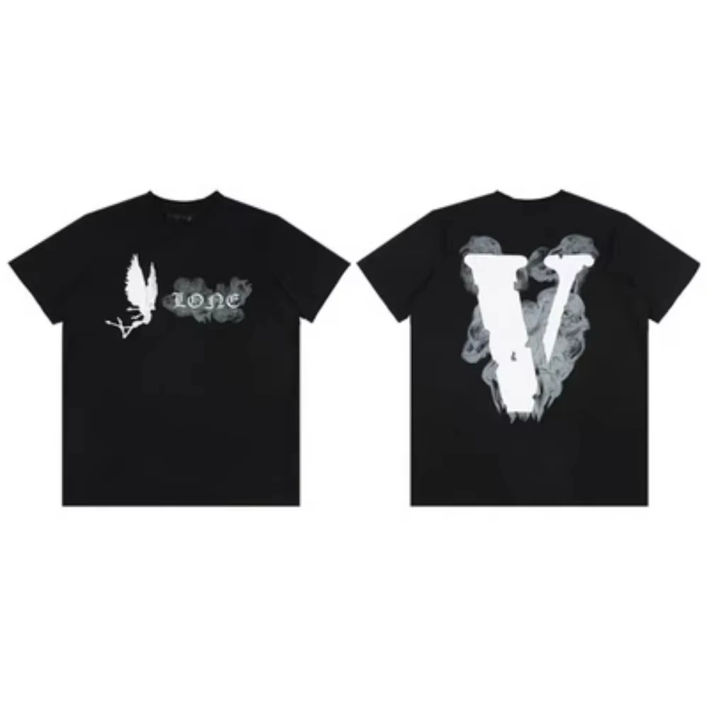 2025 Vlone Short Sleeve T-shirt Men and Women V Country Tide Brand American High Street Retro Half Sleeve T-shirt Summer Gothic