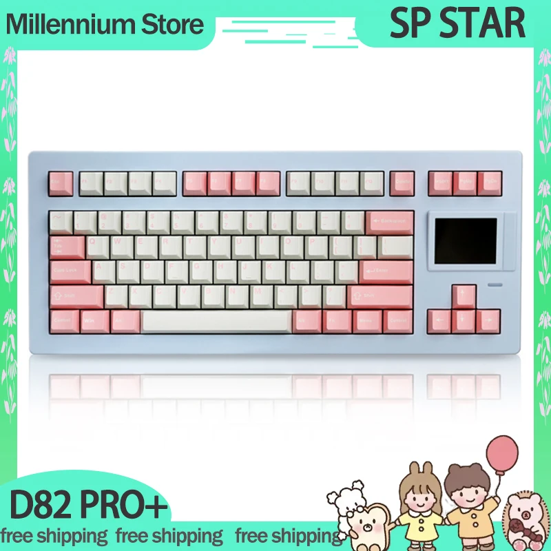 Sp Star D82 Pro+ Mechanical Keyboard 3mode Gaming Keyboards With 2.4-Inch Ips Screen Gif Rgb Hot Swap Custom PC Accessories Gift