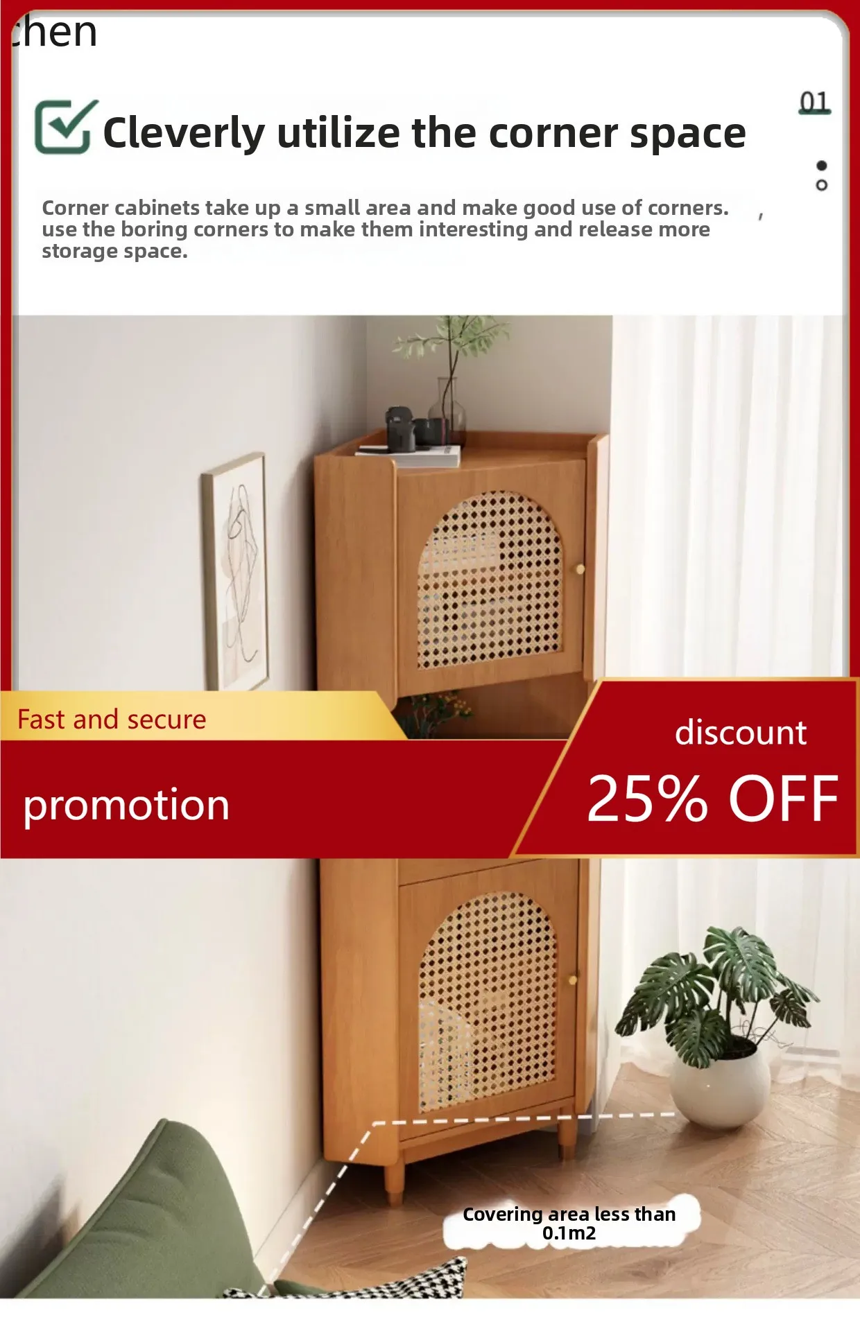 YFY Solid Wood Triangle Corner Cabinet Sideboard Storage Corner Organizer