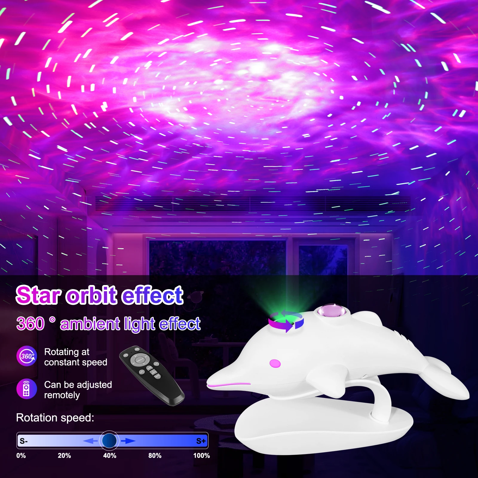 2024 cross-border new creative dolphin sky projection lamp star projection atmosphere lamp night light birthday gift