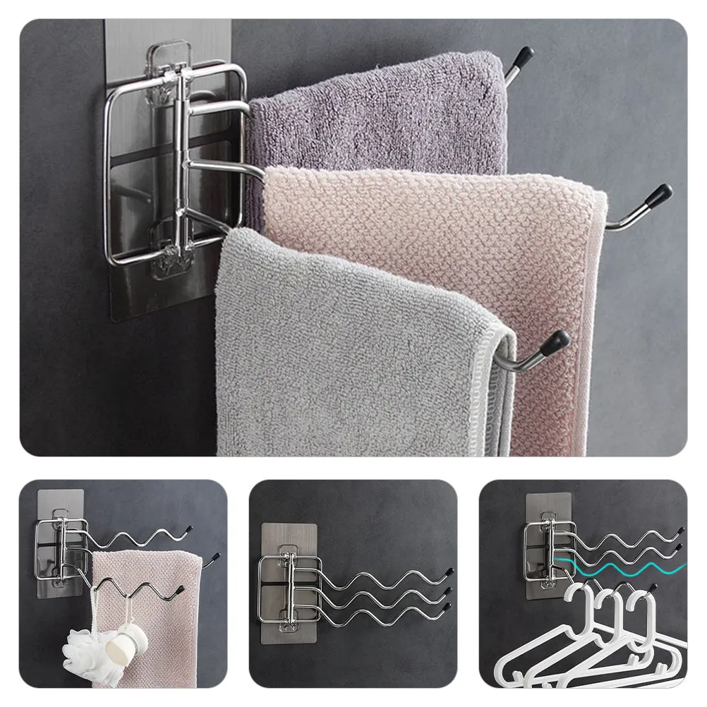 

1Set Stainless Steel Swivel Towel Rack Punch Free Wall Mounted Hanging Bathroom Kitchen Organizer Storage Swivel Towel Rack